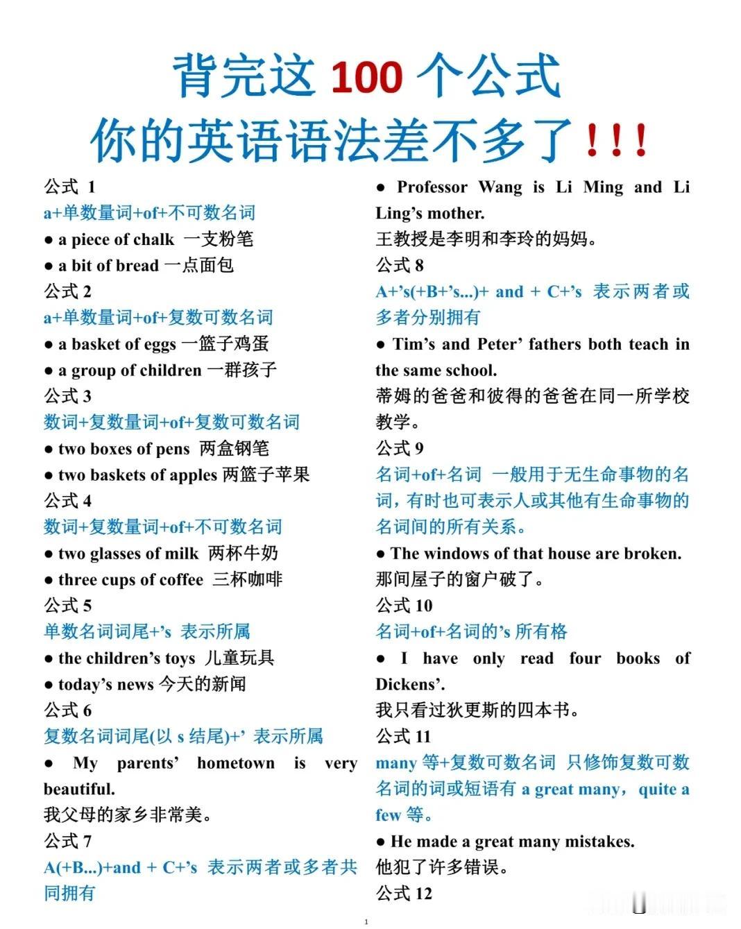 背完这100个公式，你的英语语法就牛了！
这样学语法简直yyds！小白秒变语法大