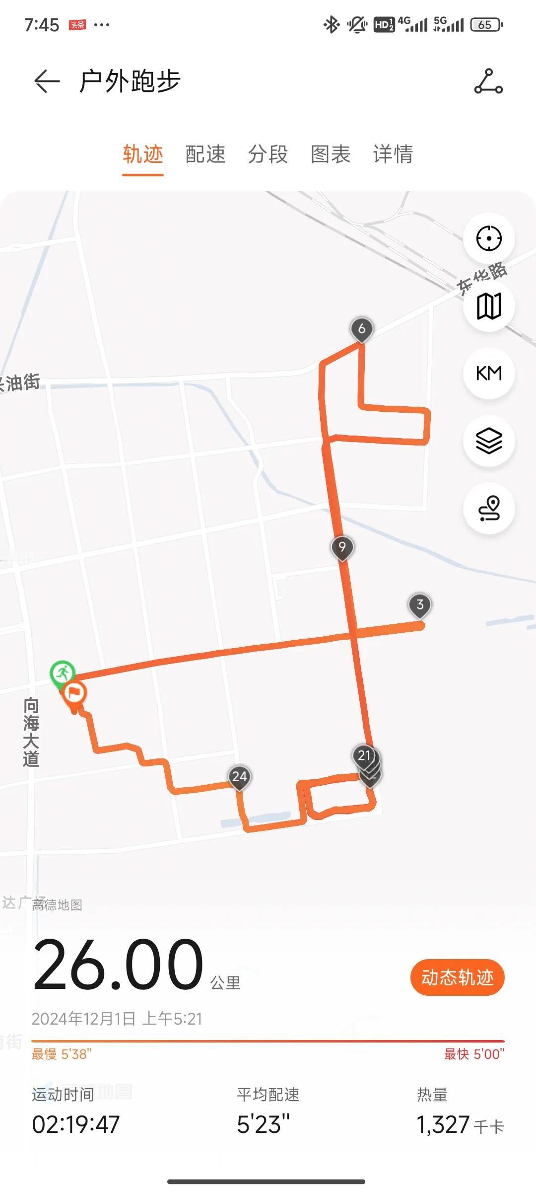 今天是上马比赛日，没能中签，自己在家门口溜溜腿，就当也跑了[捂脸][捂脸]跑步人