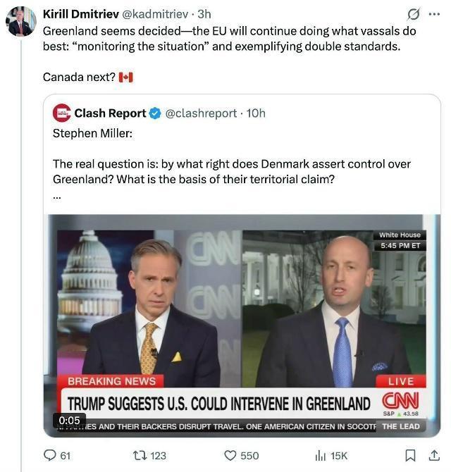 特朗普下一个目标是格陵兰岛，而且会很快行动

白宫幕僚长斯蒂芬·米勒表示美国必须