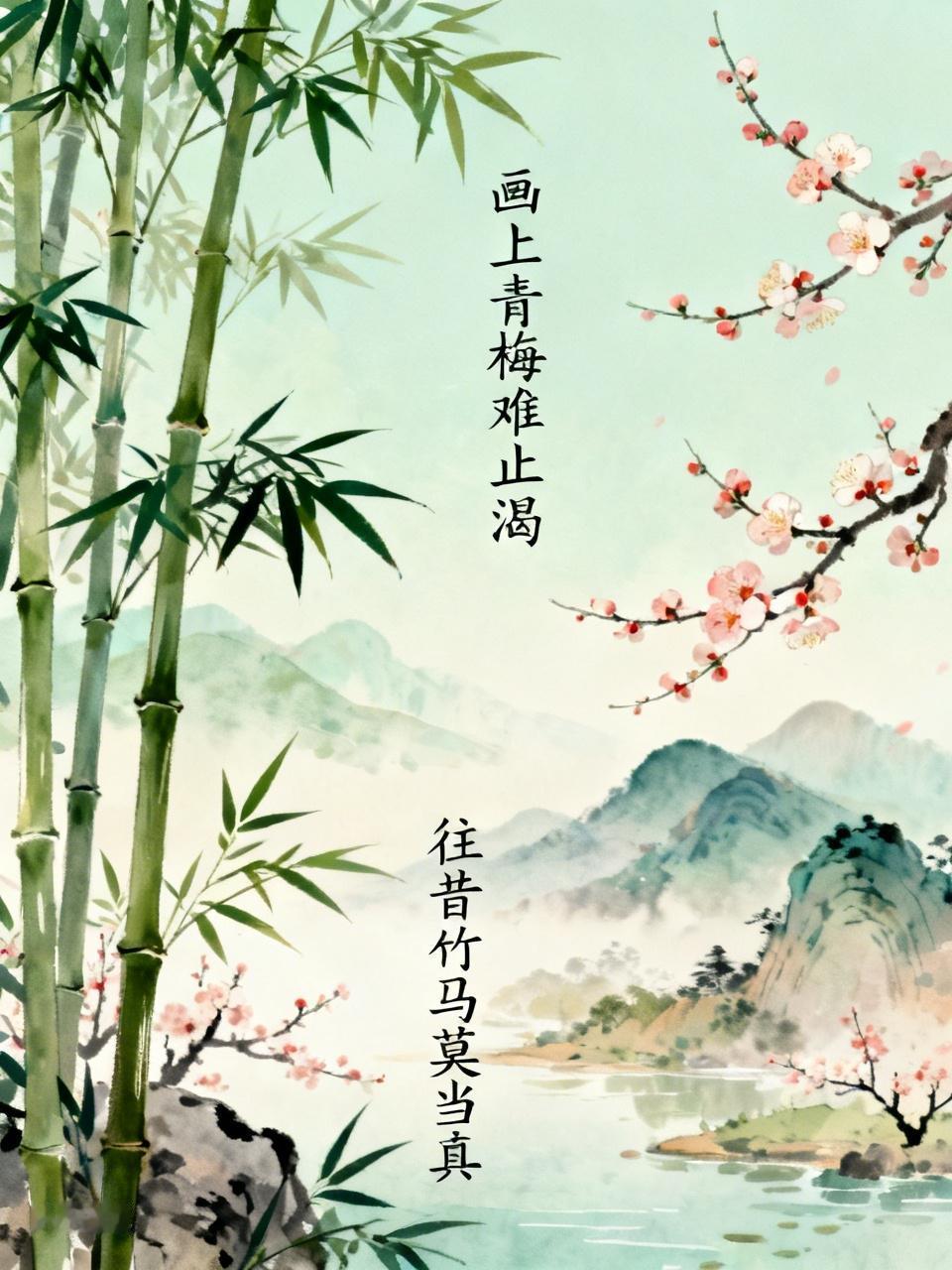上联：画上青梅难止渴，
下联：往昔竹马莫当真。                 