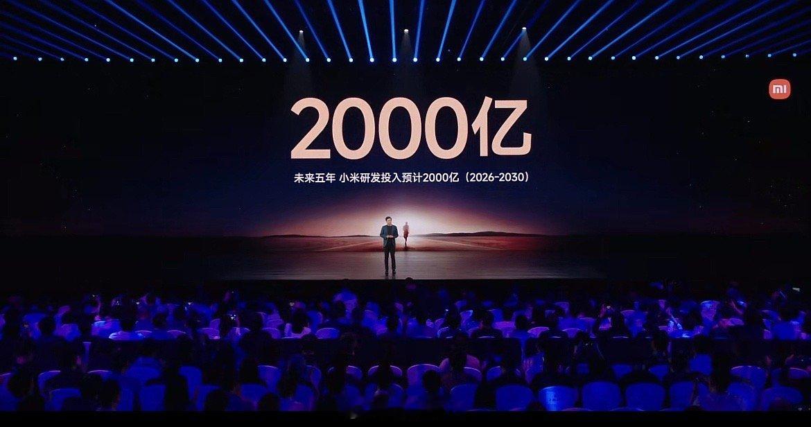 雷总宣布未来五年 小米研发投入预计2000亿（2026-2030）。 ​​​