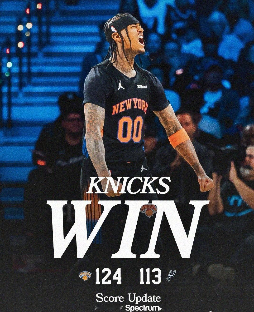 12月17日，在NBA杯总决赛中，尼克斯以124-113战胜马刺，首夺NBA杯冠