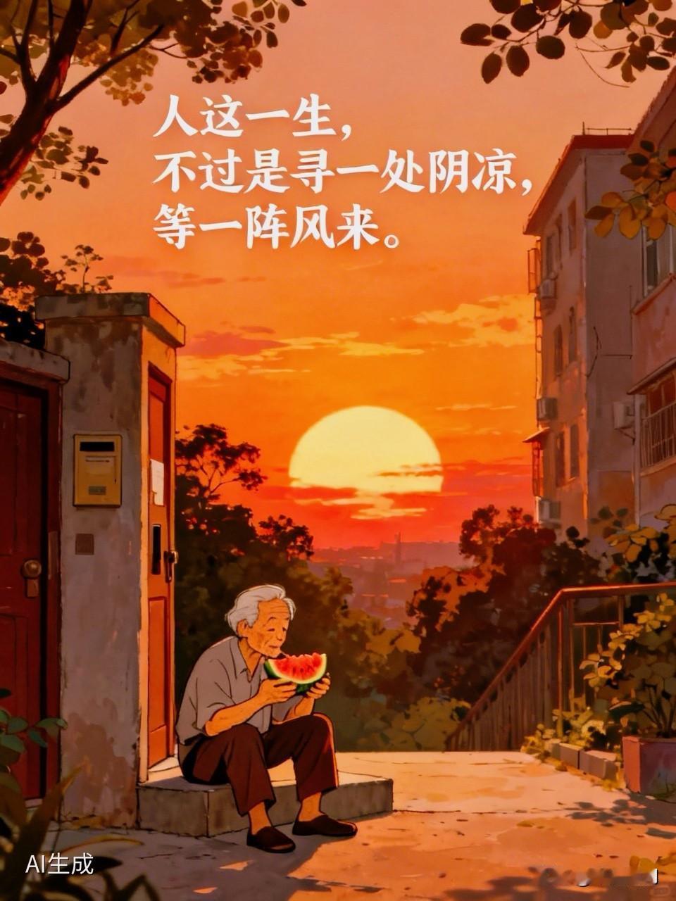 人这一生，不过是寻一处阴凉，等一阵风来。

傍晚下楼丢垃圾，撞见隔壁单元的王奶奶