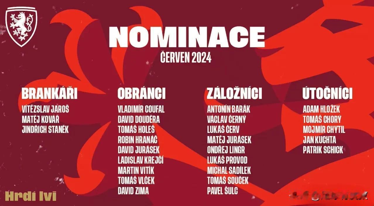 捷克队欧洲杯26人大名单中，只有8人来自五大联赛，他们分别是：
前锋——赫洛热克