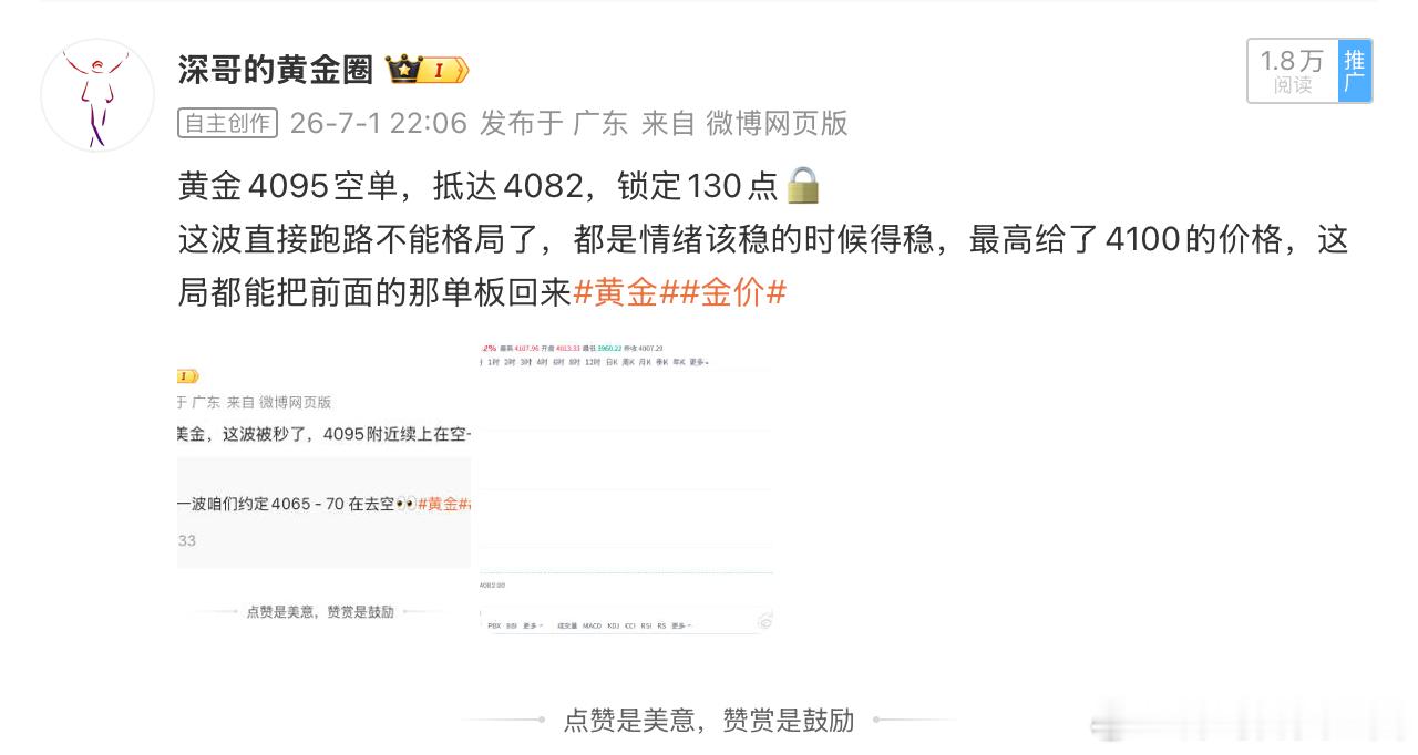 7月1日周三布局回顾：单日战绩200点🎯🎯🎯黄金4035空单，抵达4013