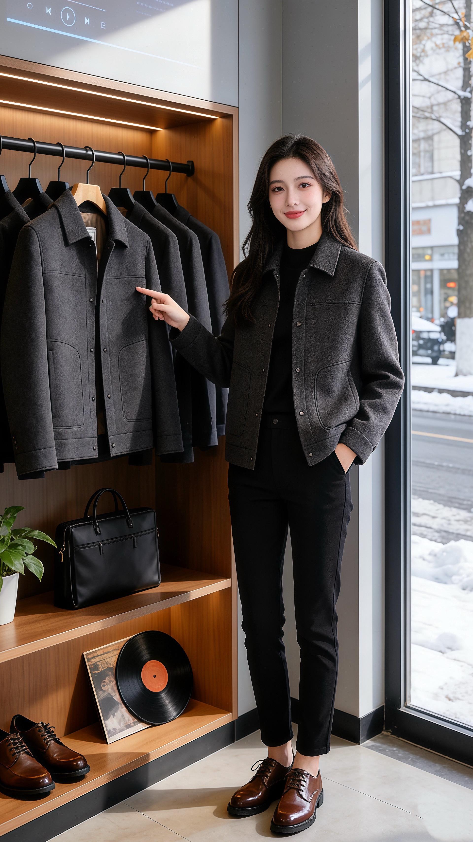 雪凝冬日雅  北城的雪粒敲着男装店的落地窗，街边的枯枝裹着薄雪，暖黄的...