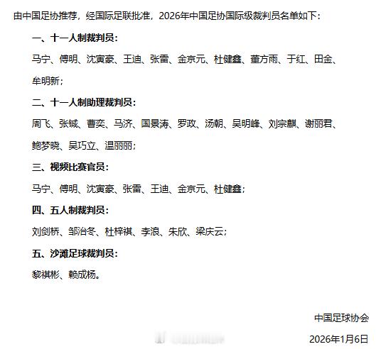 中超联赛 2027年国际级裁判拟申报——裁判员王迪（上海）退，麦麦提江（新疆）上