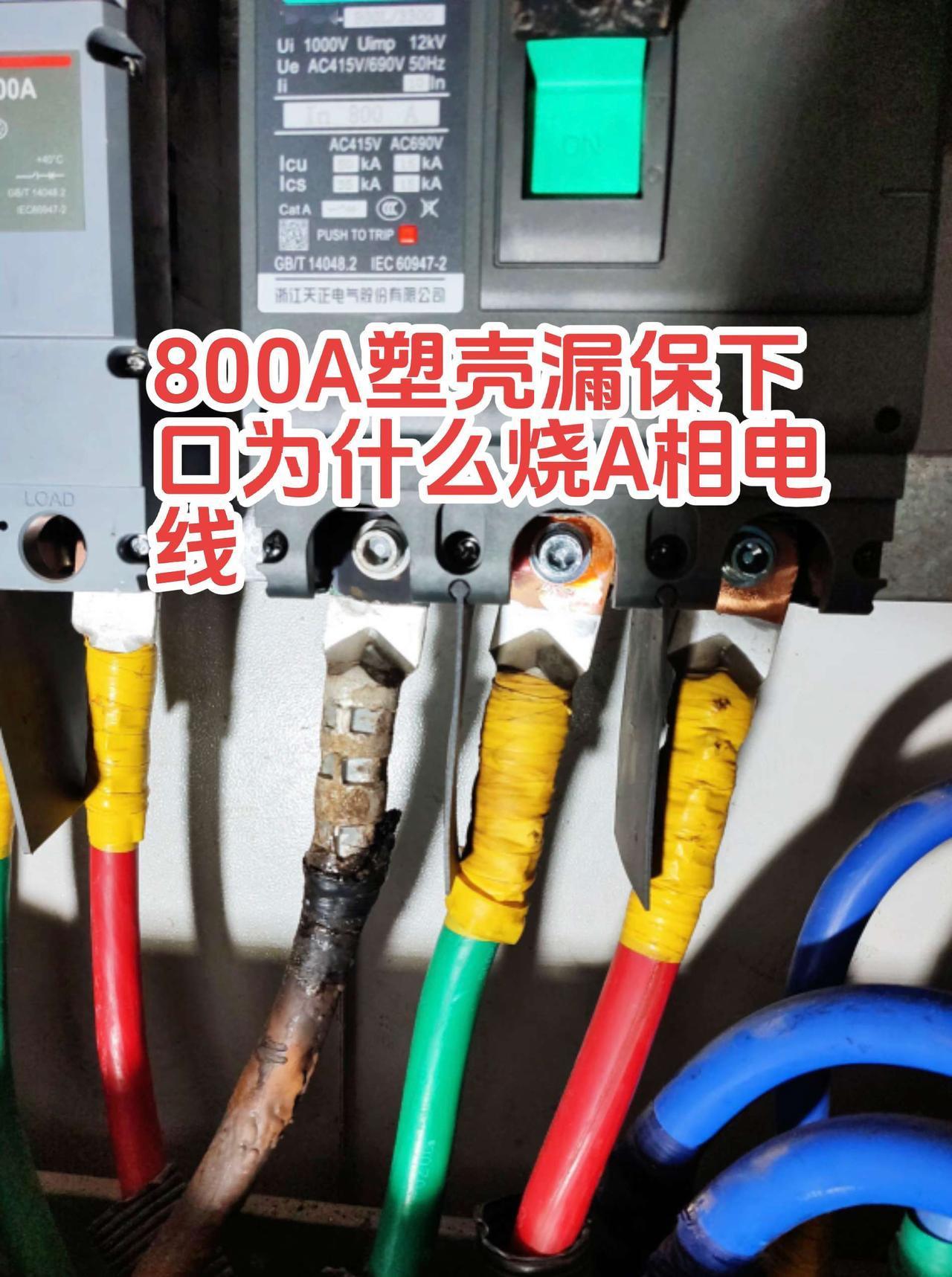 这么粗的电线配800A的大漏电保护器，为什么还是烧380VA相电线呢！有懂行的电