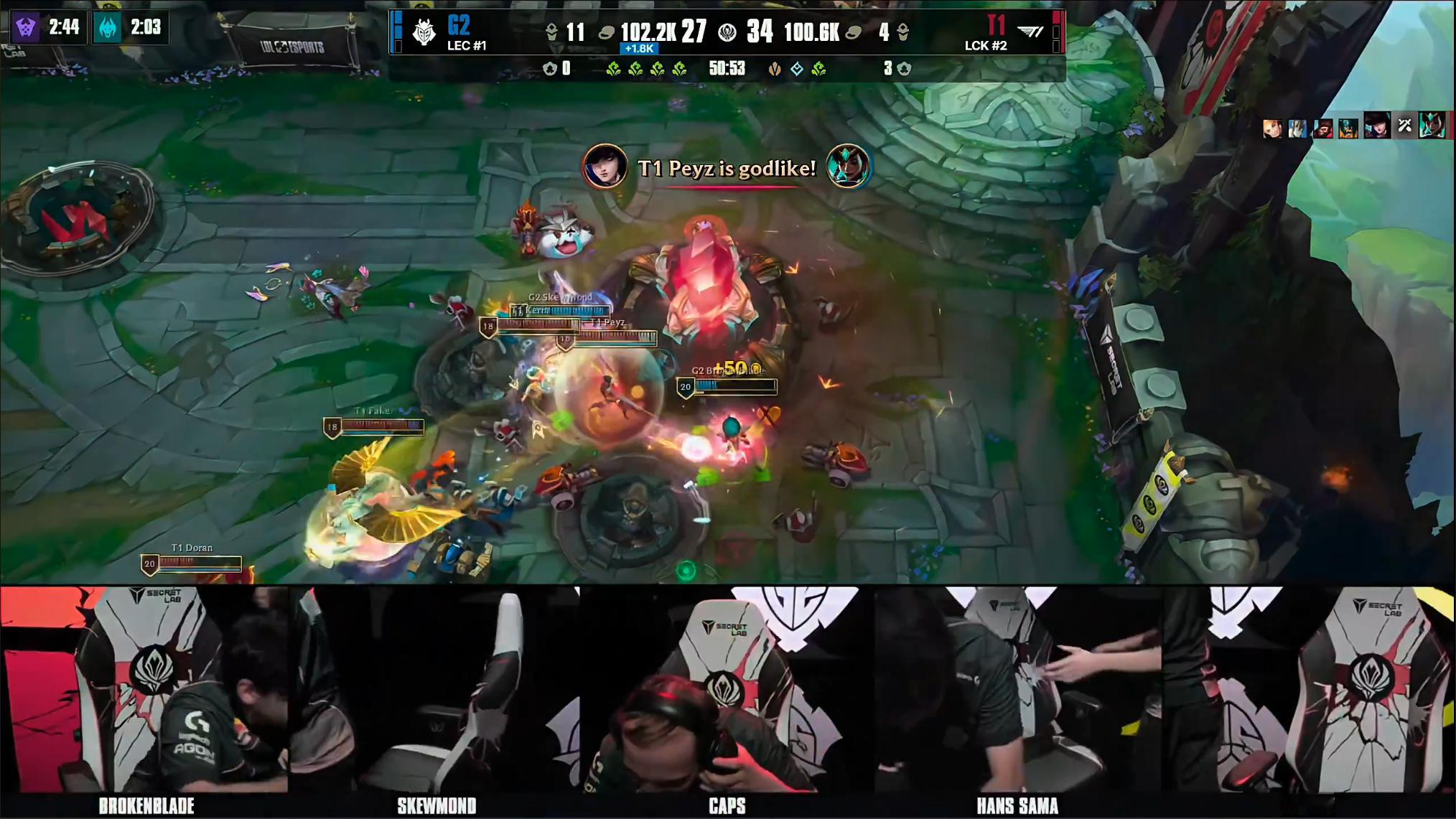 G2 3-1 T1peyz太狠了！五杀专业户！巨能兜！佩子生涯第16个五杀！T1