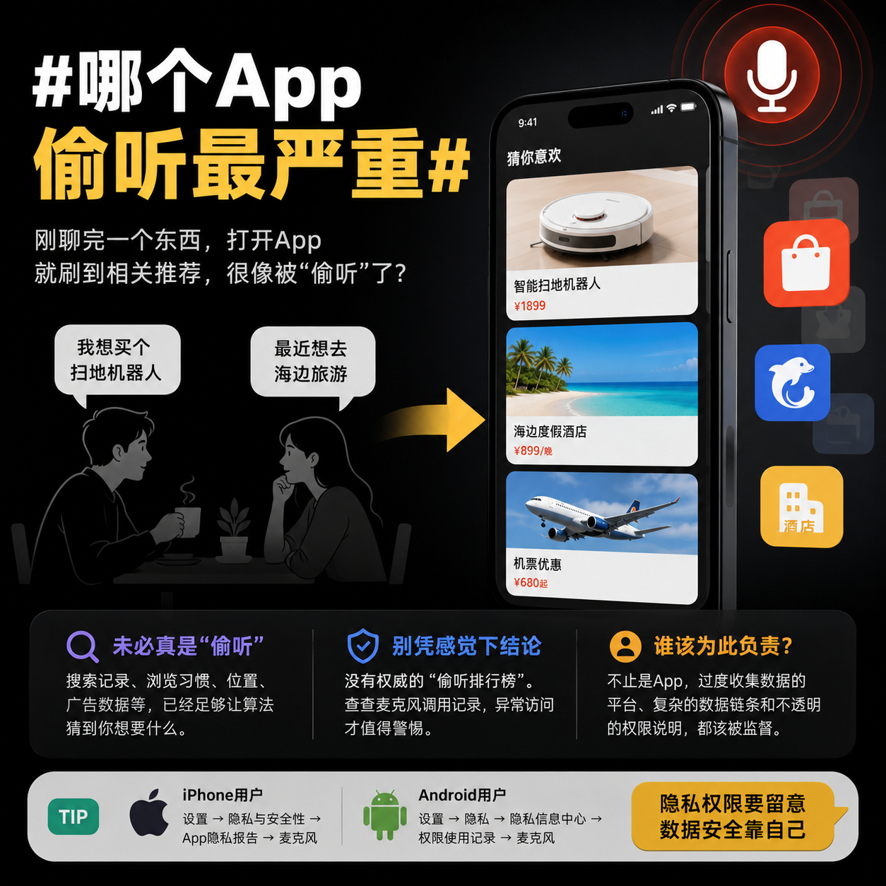 哪个App偷听最严重刚聊完一个东西，打开App就刷到相关推荐，确实很像被“偷听”