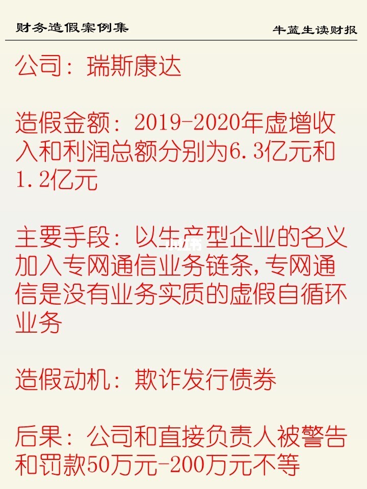 财务造假案例集 | 73 瑞斯康达