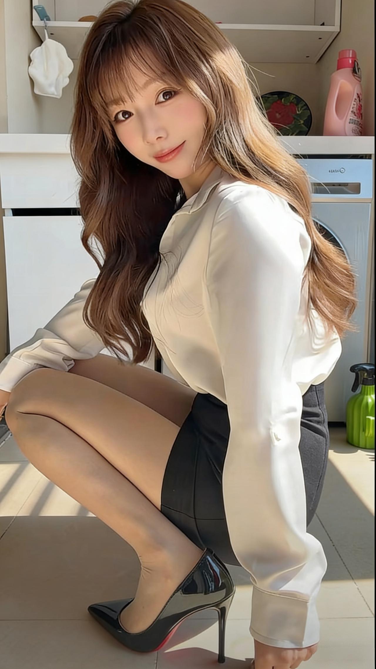 这位小姐姐的美，是甜媚与精致的巧妙融合，在日常场景里格外动人：
发型与五官：一头