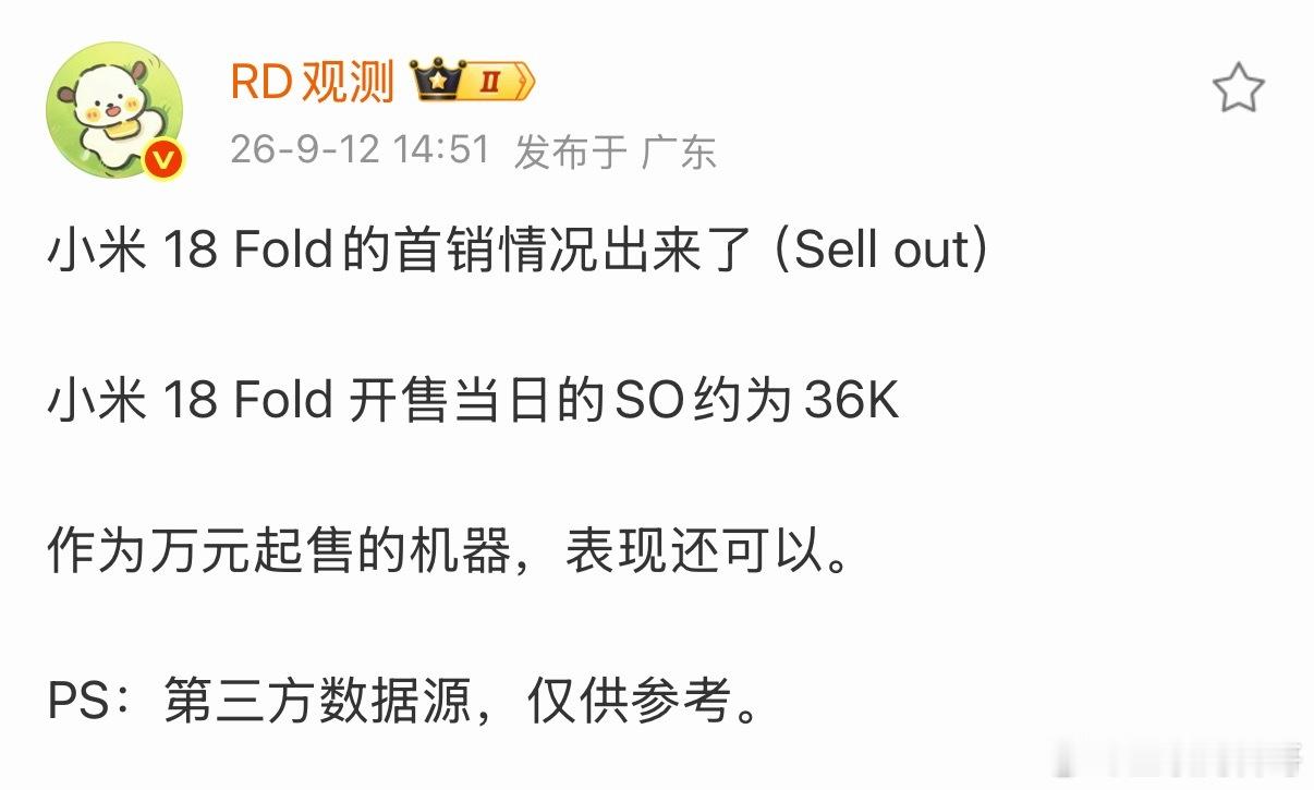 小米18Fold首销销量真炸裂，卖的可不少，3.6万！稳稳的中折叠赛道第一了！ 