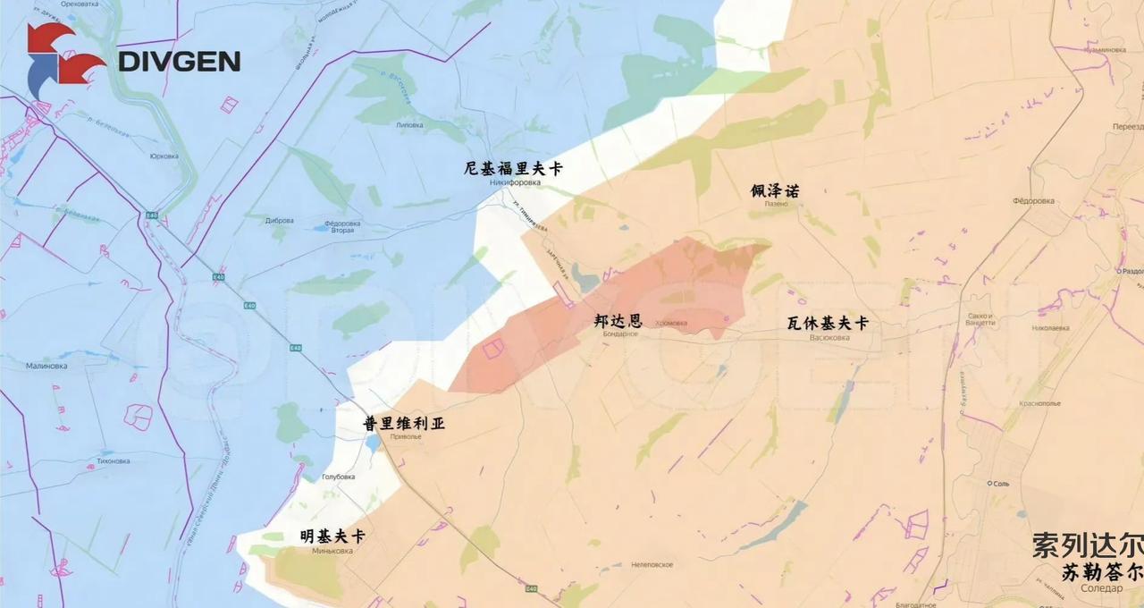 俄军南部集群在索列达尔西北的邦达恩附近拉平了战线，朝着双子城——斯拉维扬斯克与克