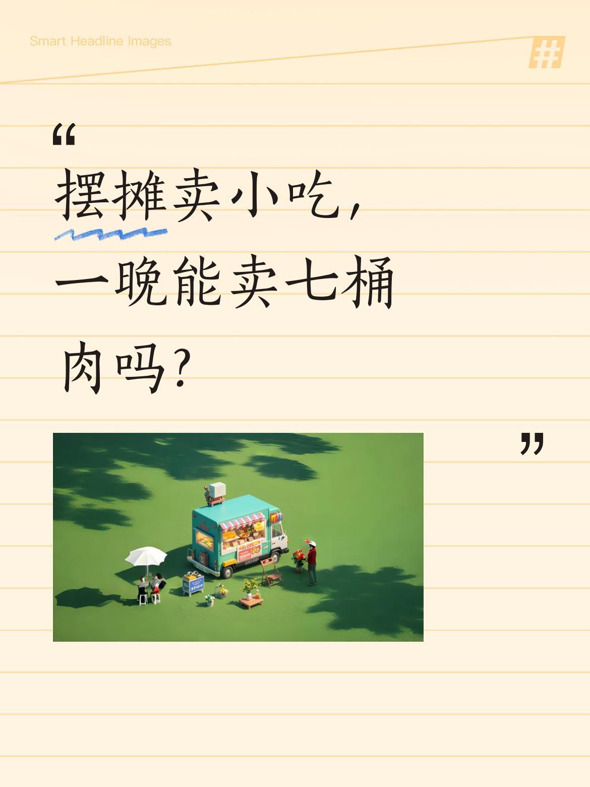 摆摊卖小吃，一晚能卖七桶肉吗？
有摊主平时一晚卖五桶肉，今天挑战七桶。有顾客说肉