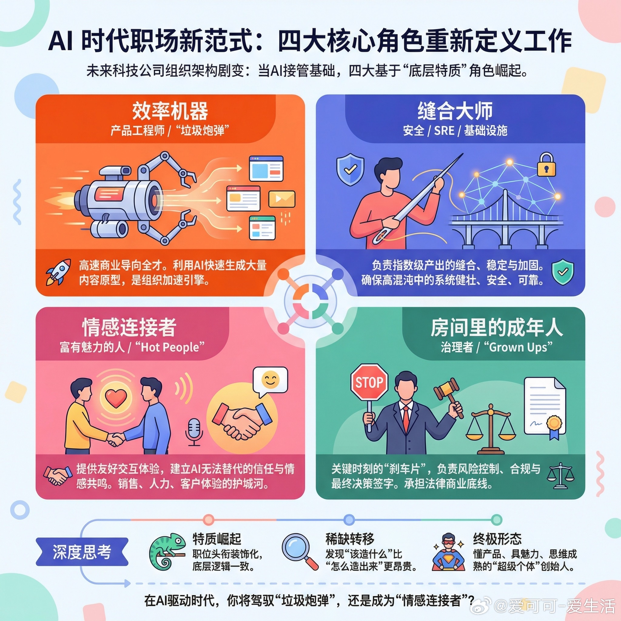 【AI 时代职场新范式：四大核心角色重新定义工作】未来科技公司的组织架构正在发生