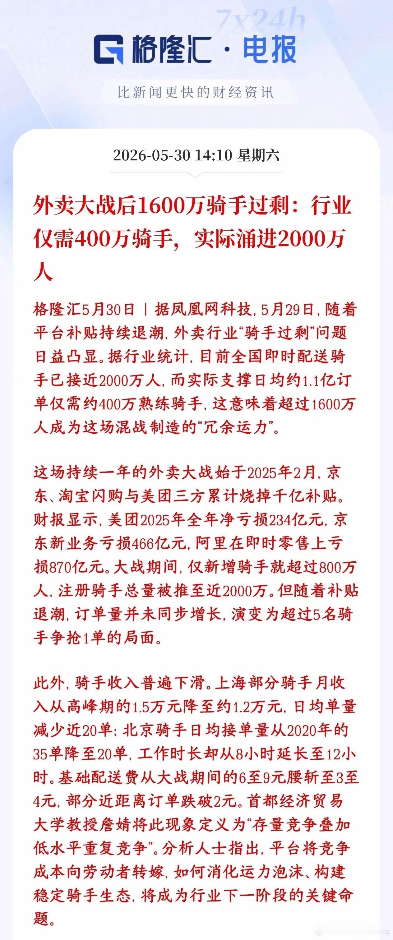 内卷到死，外卖也出现了和深圳网约车一样的困境深圳网约车最近爆出饱和严重，外卖也爆