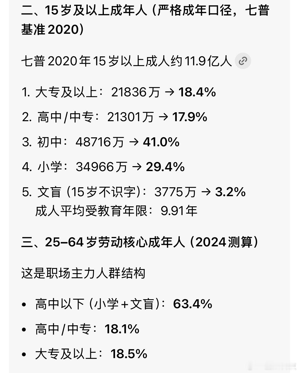 25–64岁劳动核心成年人，63.4%都是高中以下学历？为什么我们总感觉身边全是