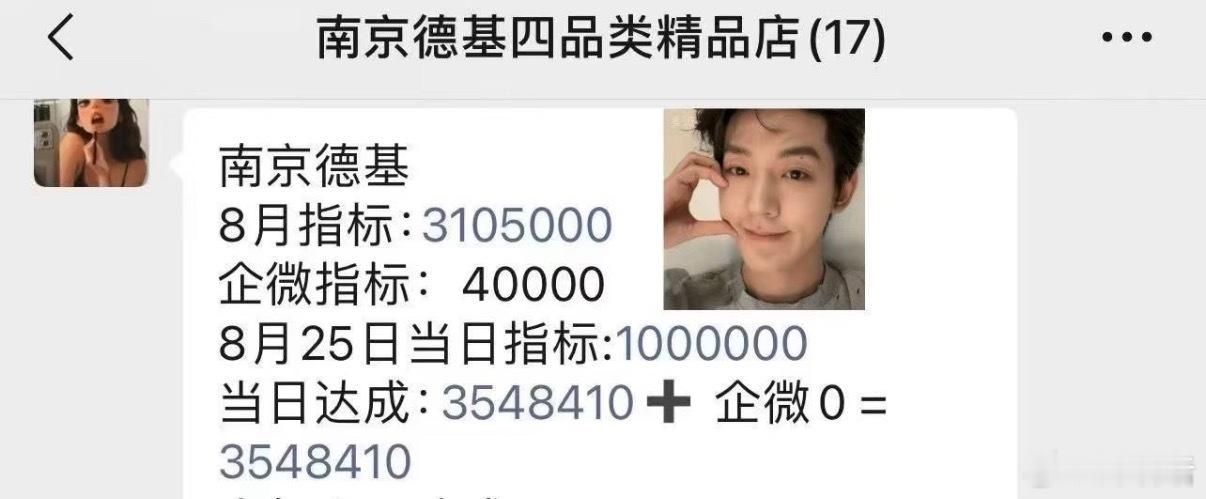 8月25日邓为迪奥南京德基线下活动Dior德基专柜单日单店销量354w，3.5倍