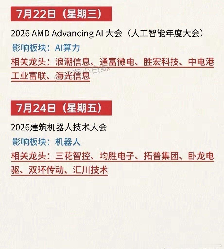 重磅密集来袭！下周五大产业会议扎堆，行情主线提前锁定不少股民最近感慨，当下市场轮