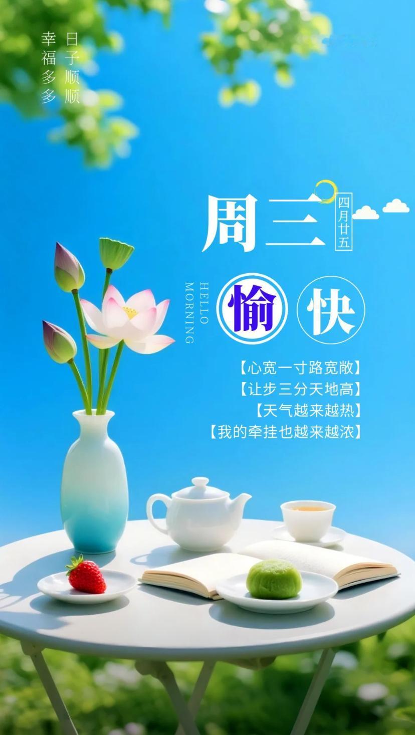夏晨问安，晨语寄情皆顺遂，夏景携喜伴日常。
2026./06.10.
[微风][