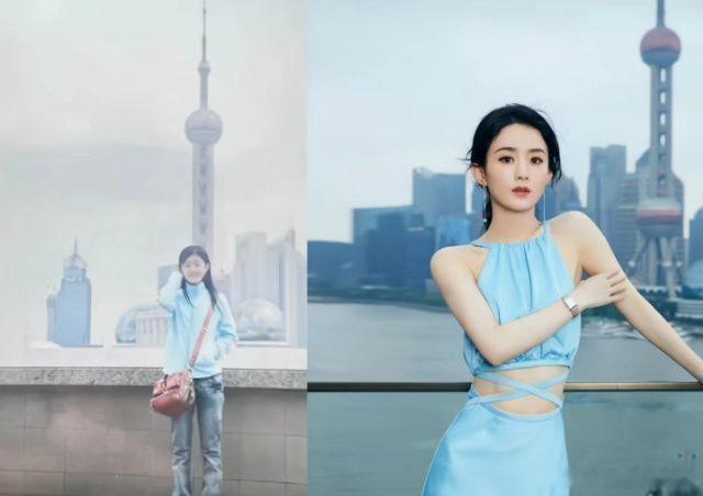赵丽颖东方明珠合照对比 从小女孩变成耀眼的国民女演员，赵丽颖真的每一步都坚韧向上