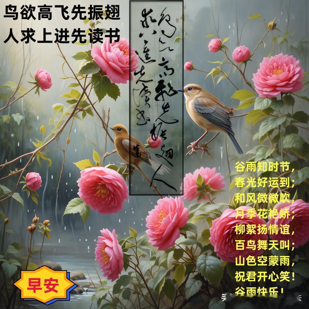 #春日生活打卡季#
谷雨知时节，春光好运到；和风微微吹，月季花艳娇；柳絮扬情谊，