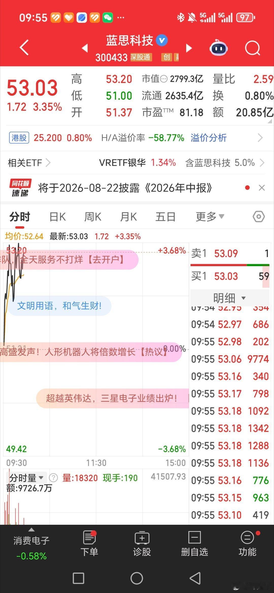 蓝思科技，300433逢低关注 