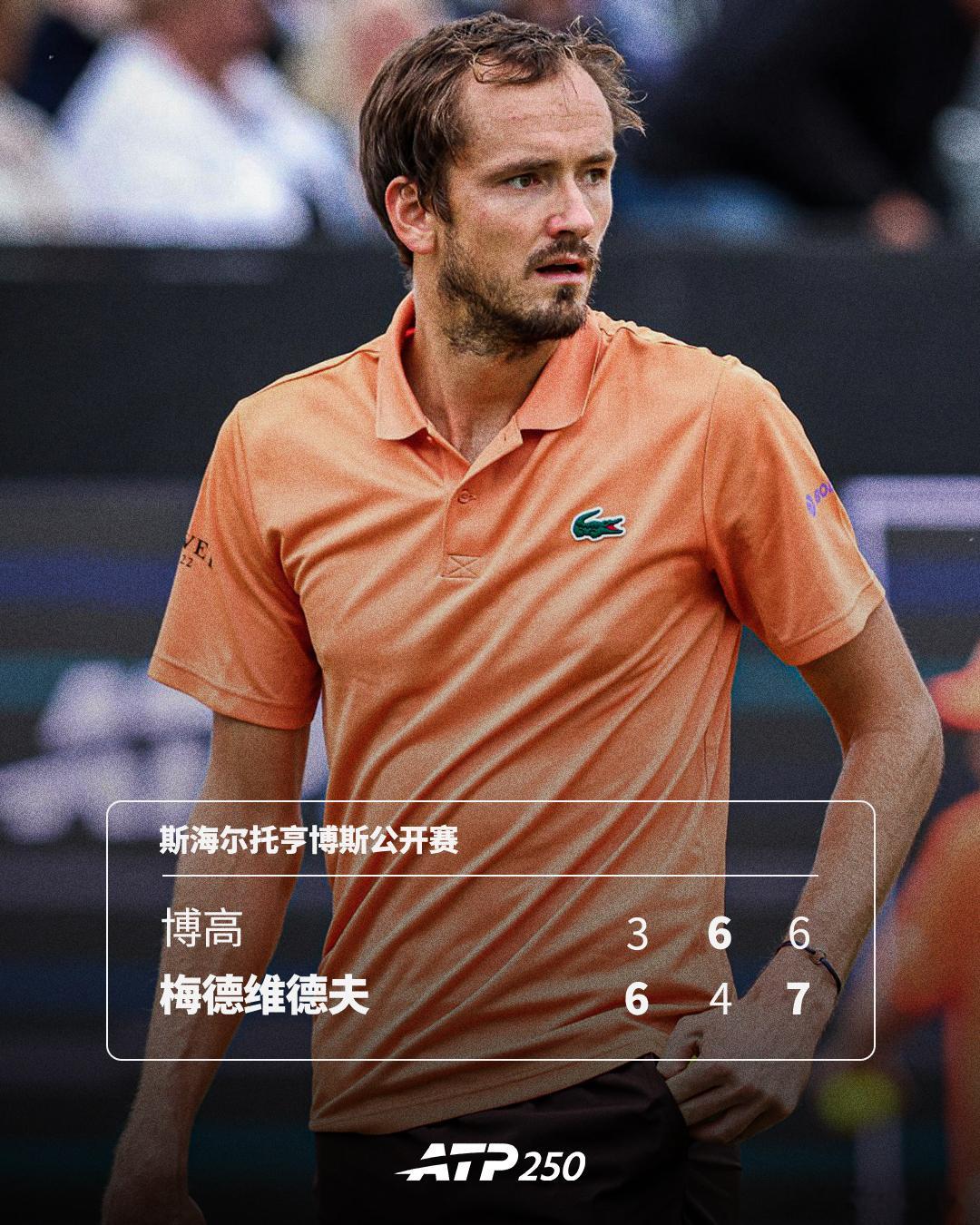 梅德维德夫挽救赛点晋级💦ATP250 斯海尔托亨博斯公开赛第二轮补赛，梅德维德