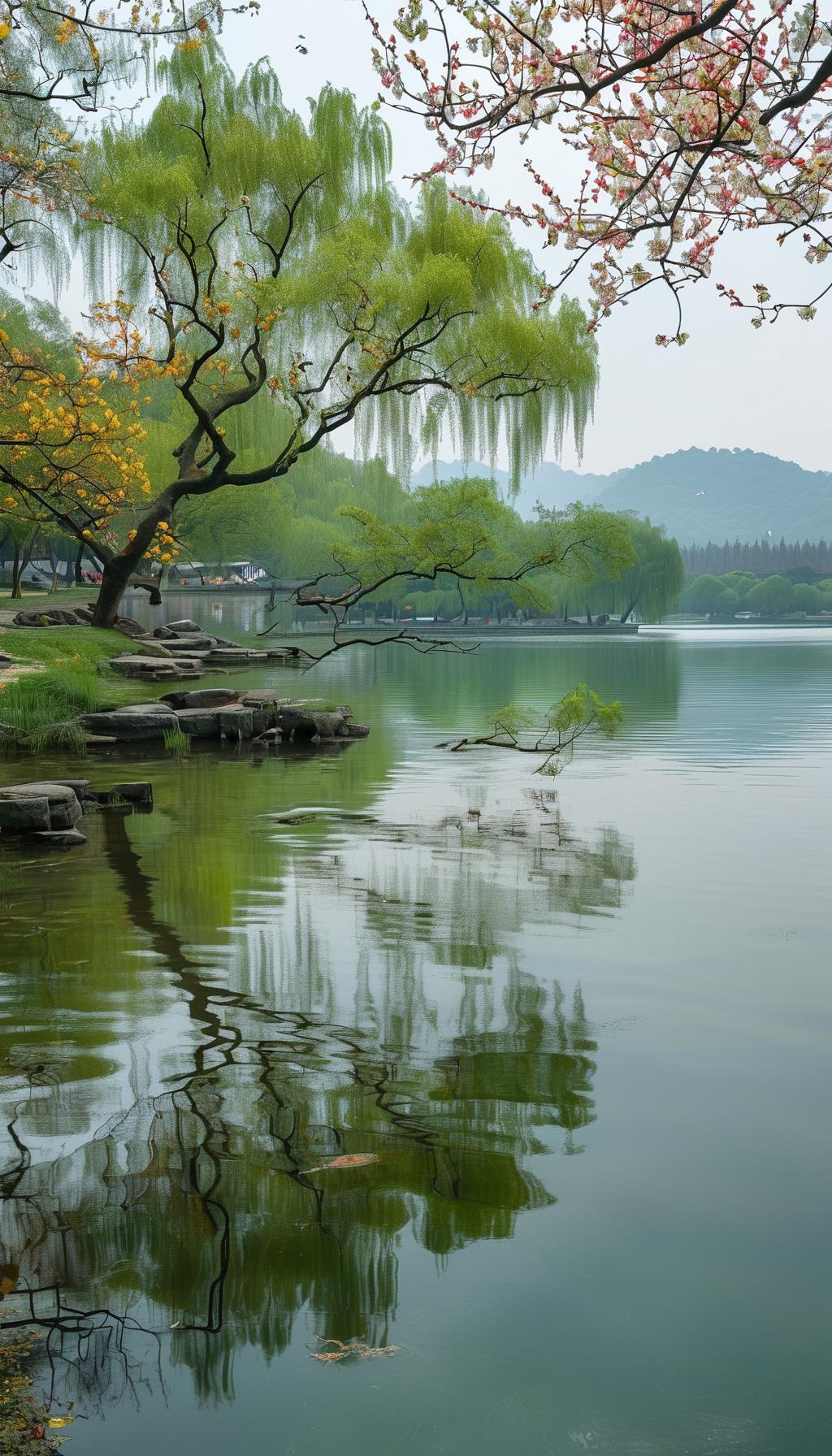 一、春日清欢
 
《钱塘湖春行》· 白居易
孤山寺北贾亭西，水面初平云脚低。
几