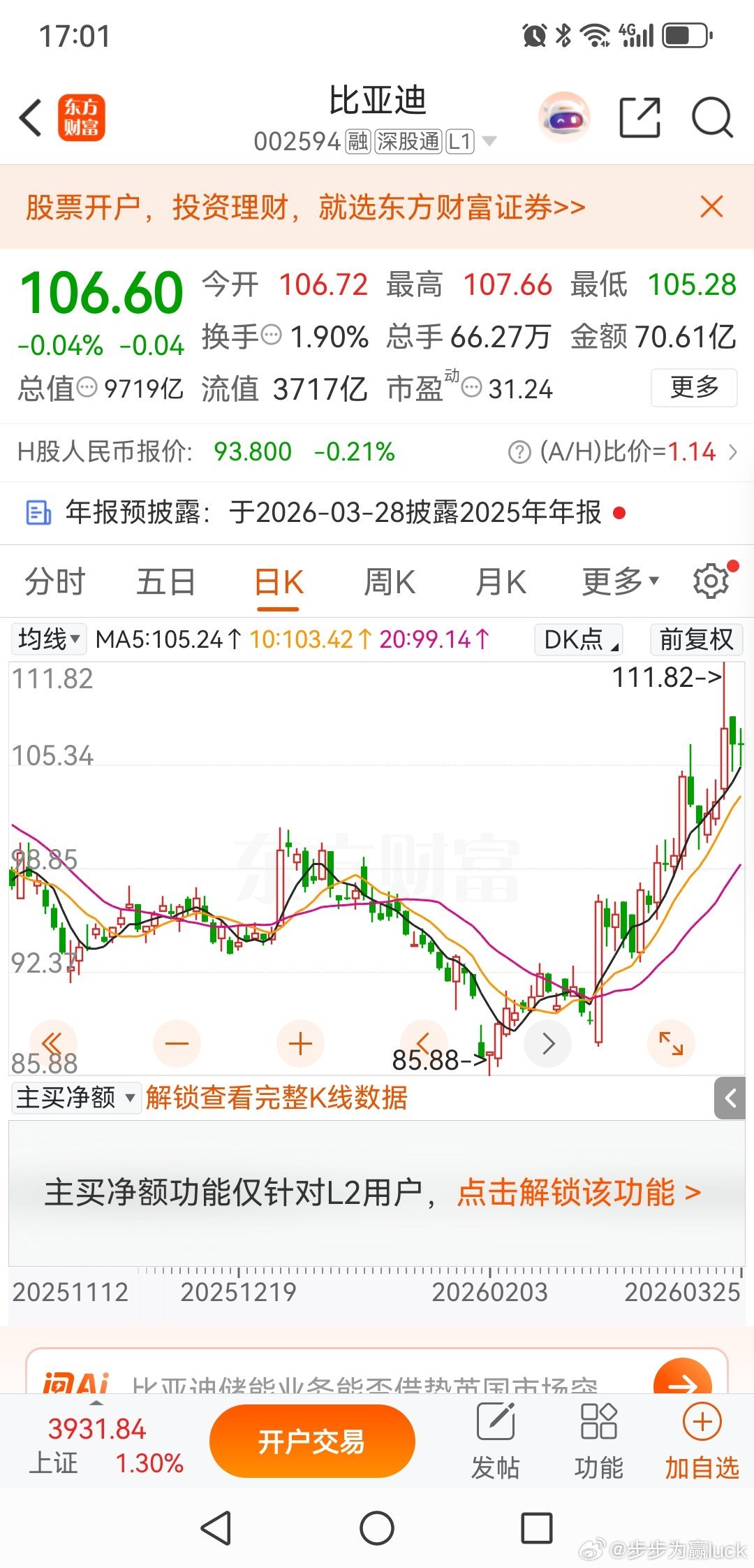 比亚迪，3～5天时间，做好下去的准备。欢迎加入我们的免费交流群财经股票