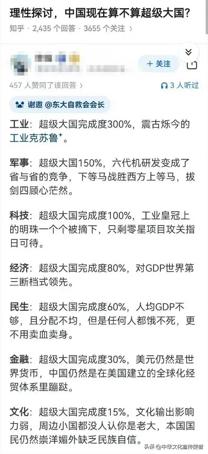 中国在世界上最大的强项是什么?
我记得以前有人说过：“中国不是一个国家，而是一个