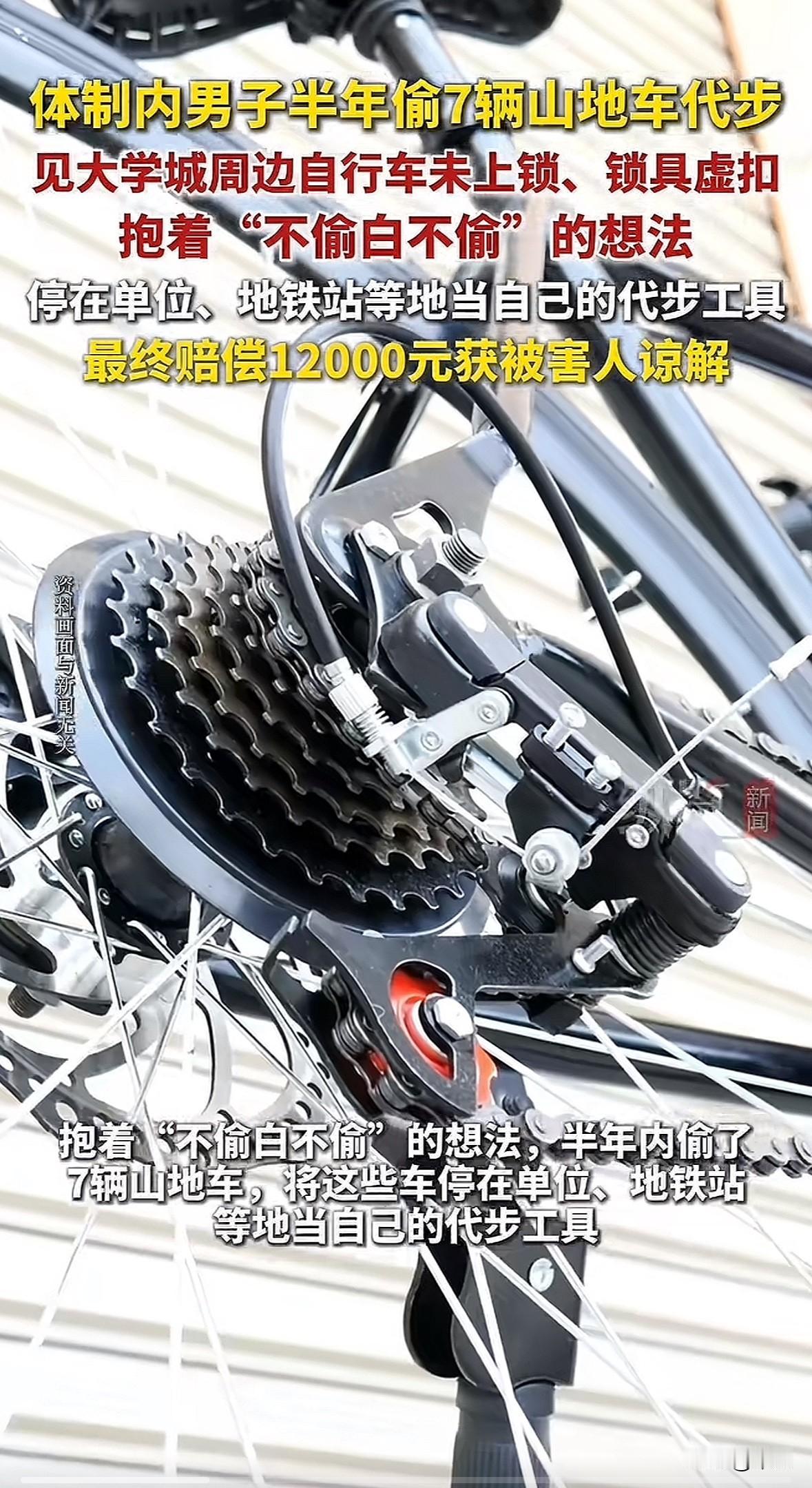 50多岁的体制内男子王某，家庭条件优越，半年内却在海淀大学城周边偷了7辆山地自行