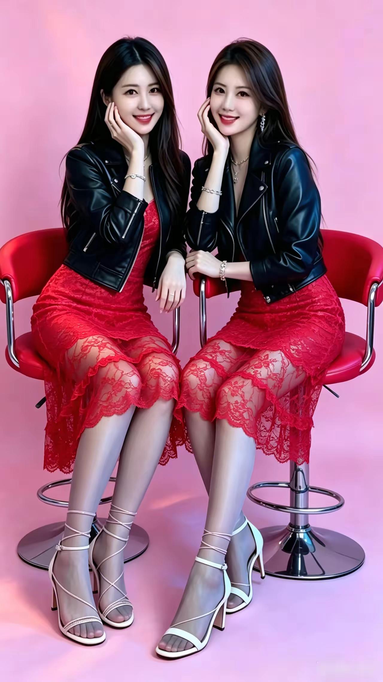 两位双胞胎美人合影，左边是姐姐，右边是妹妹，我喜欢妹妹，长得好看美丽又大方，好优