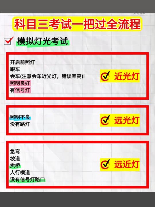 科目三考试一把过全流程 起步 1.系安全带特别重要 2.踩离合、刹车...