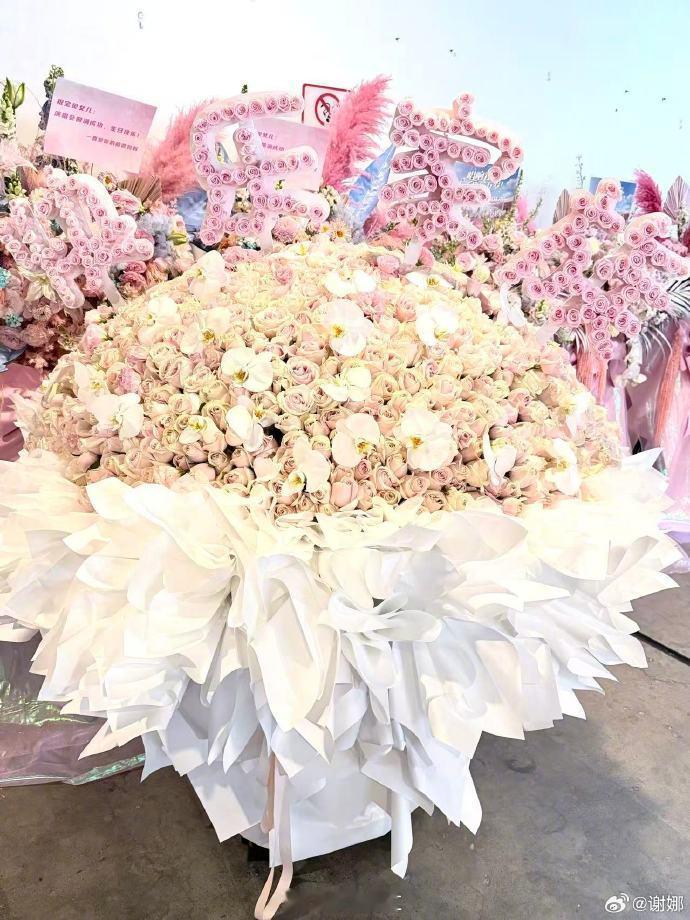 谢娜分享演唱会收到的花篮、谢娜演唱会收到好多花被花海簇拥的舞台之路太浪漫，谢娜带