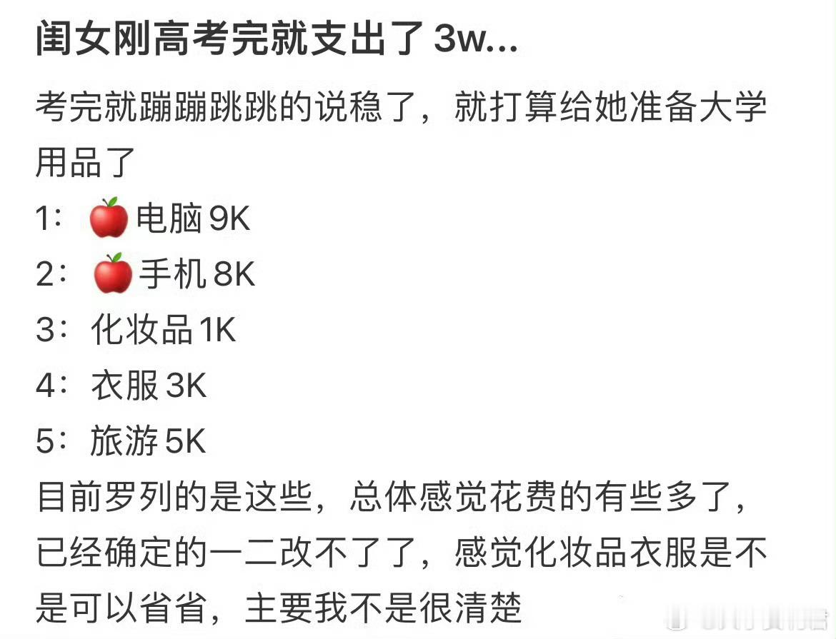 女儿刚高考完就支出了3W..[哆啦A梦害怕] ​​​