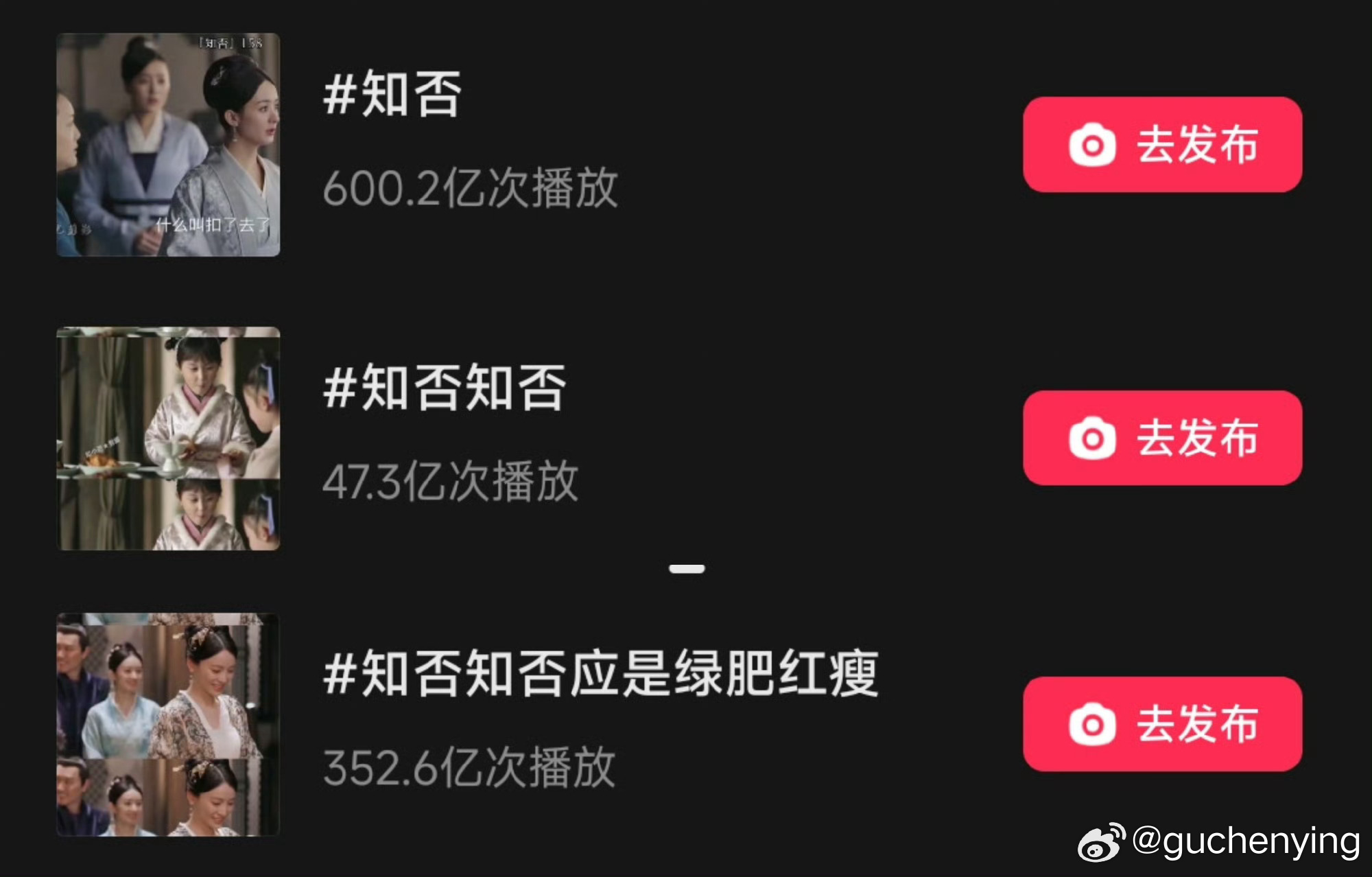 不得不说知否的长尾热度真的太恐怖了短视频话题，知否 600.2亿，主词条352.