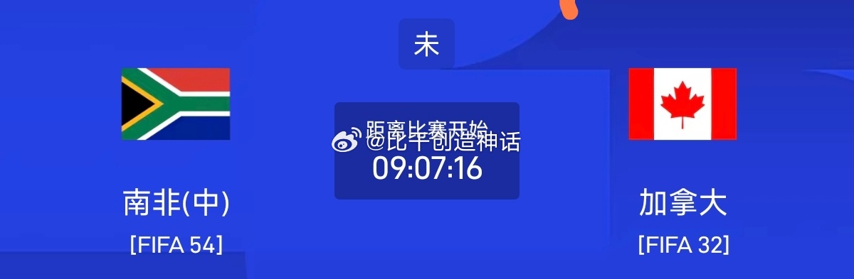 今日足球单场赛事前瞻分析周六073 世界杯 南非vs加拿大方向：平 客胜年龄：1