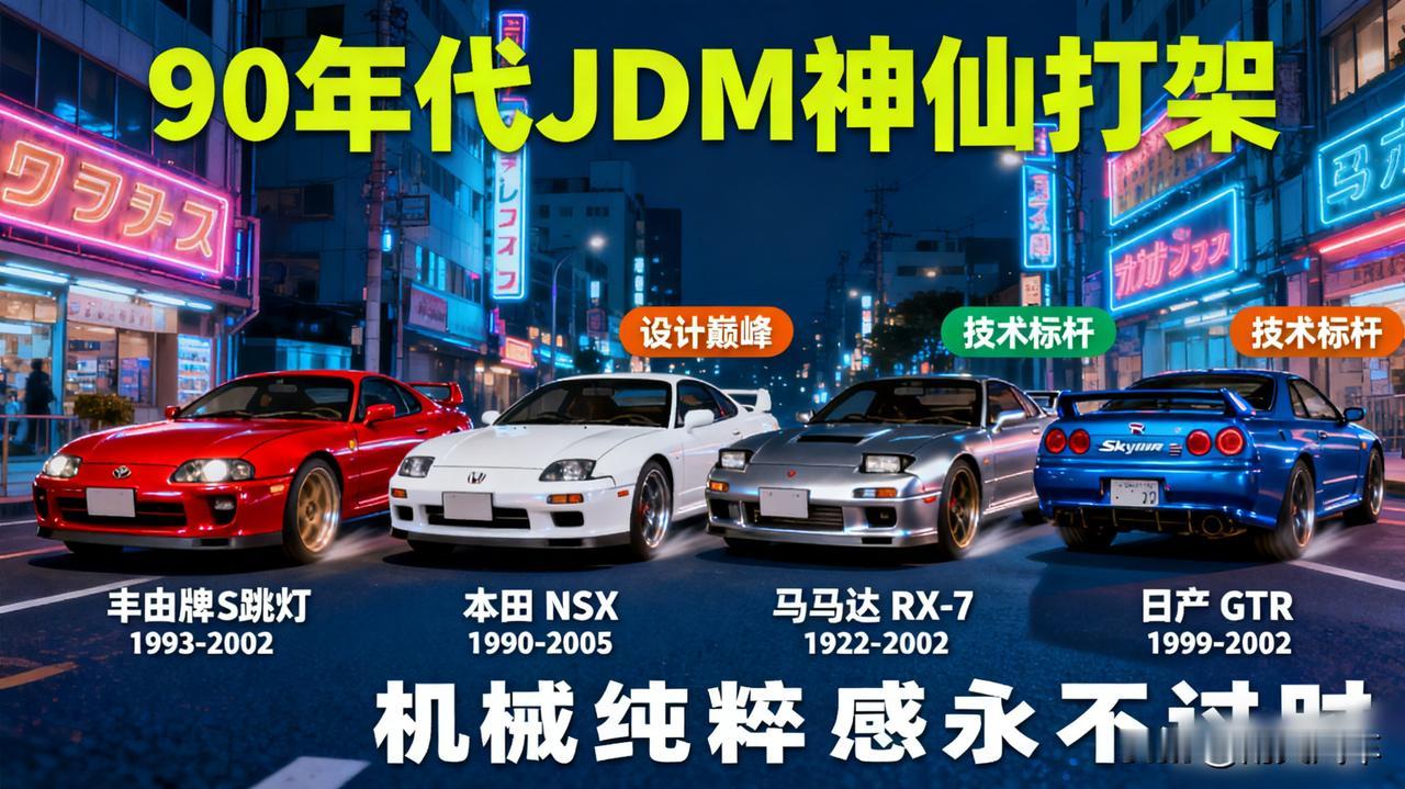 最经典的JDM

90年代的日本跑车，真是神仙打架！丰田Supra、本田NSX、