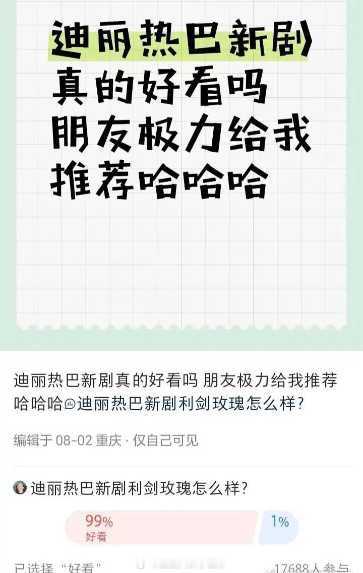 迪丽热巴《利剑玫瑰》🍠1.7w人参与的好看推荐帖被人聚宝了，到底是谁在破防啊[