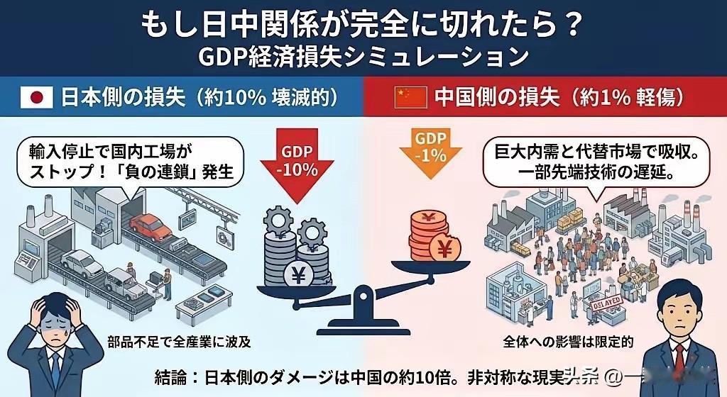 要是中日直接贸易停止了会咋样？

日本用超级计算机进行试算，日本会损失GDP的1