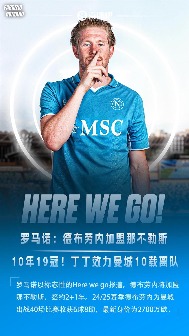 Here we go！罗马诺：德布劳内加盟那不勒斯，签约2+1年