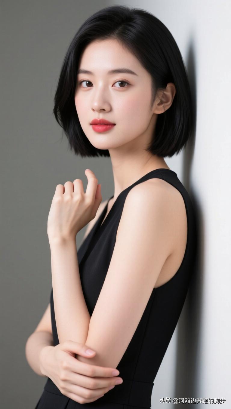 红妆美人倚，黑衣映影长。