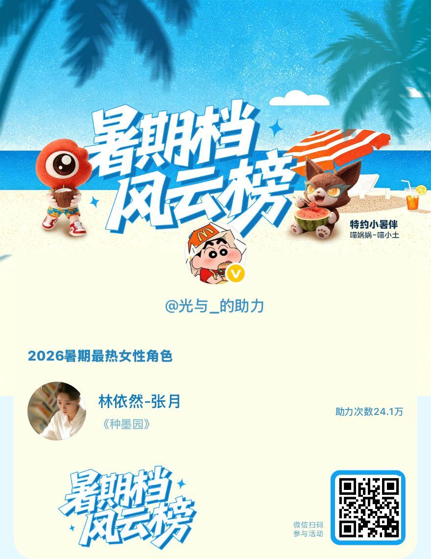 【暑期档风云榜】活动进行中，快来助力她成为今夏最热！2026暑期最热女性角色 暑