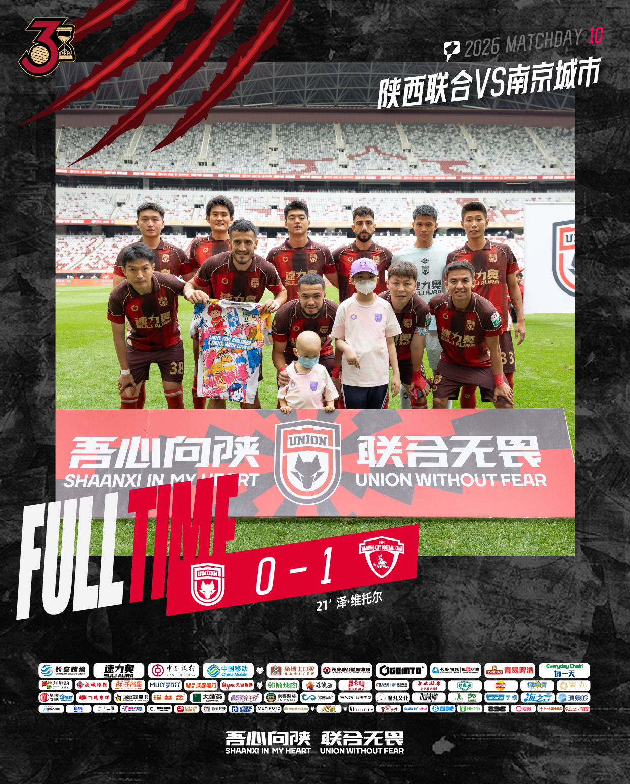 FULL TIME 🔺中甲第10轮陕西联合主场0:1不敌南京城市对不起各位球迷
