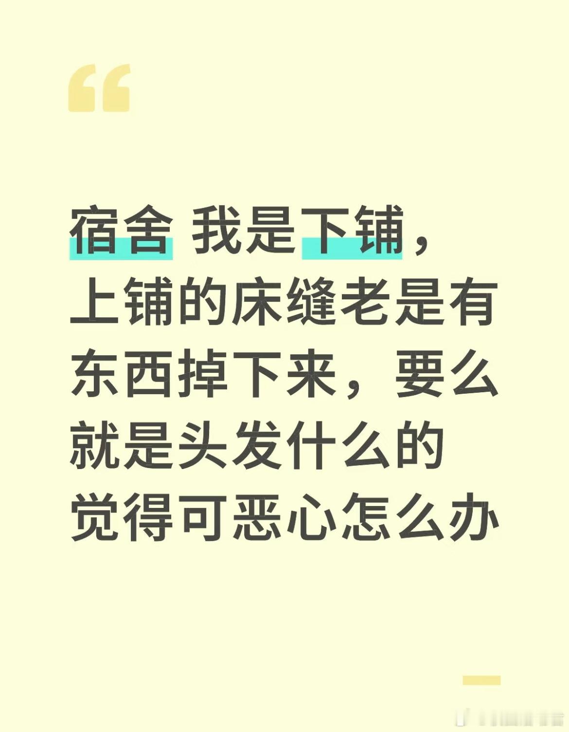 宿舍 我是下铺，上铺的床缝老是有东西掉下来，要么就是头发什么的觉得可恶心怎么办[