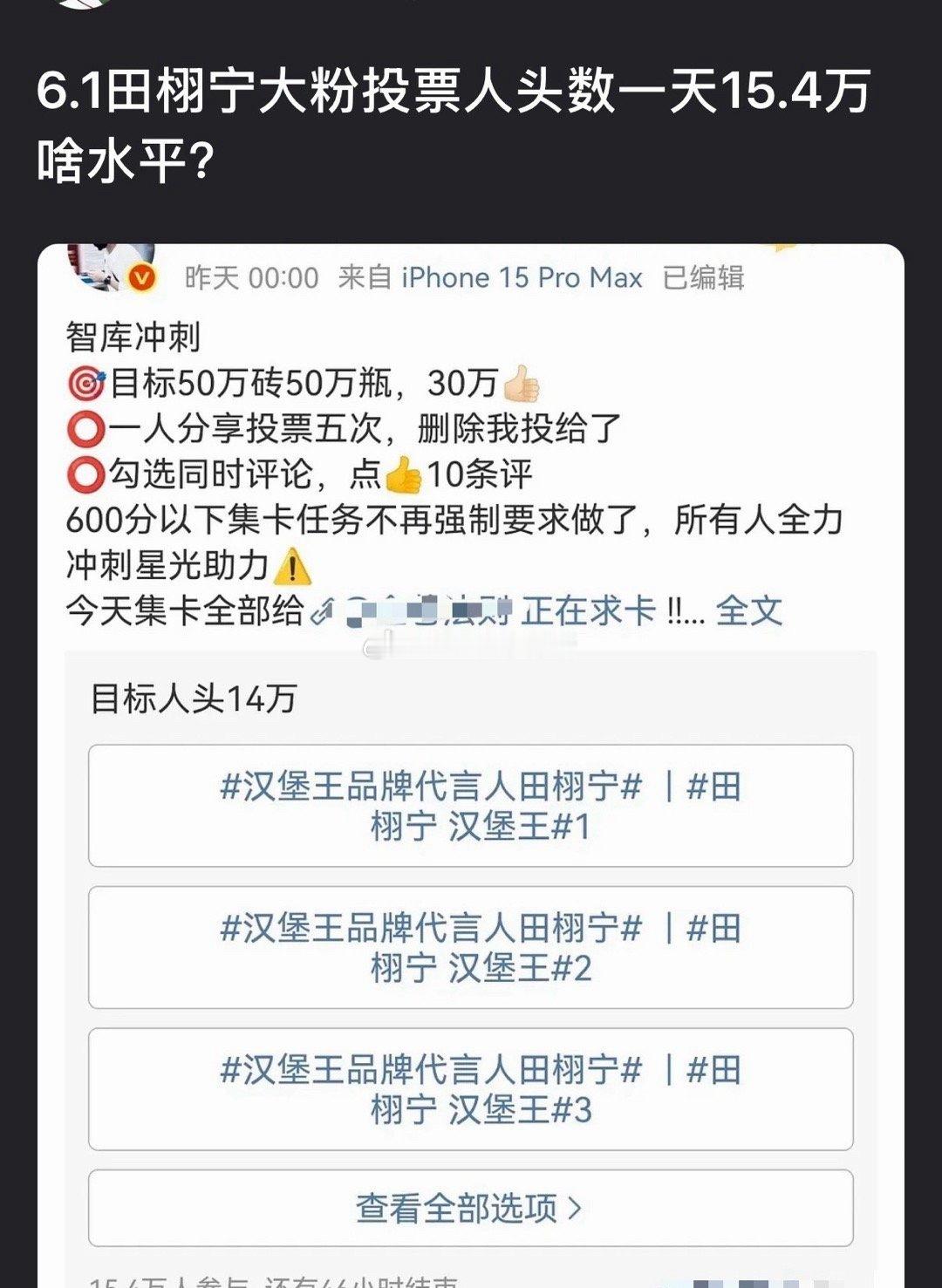 田栩宁大粉光单日投票人头数一天15.4万 什么水平 