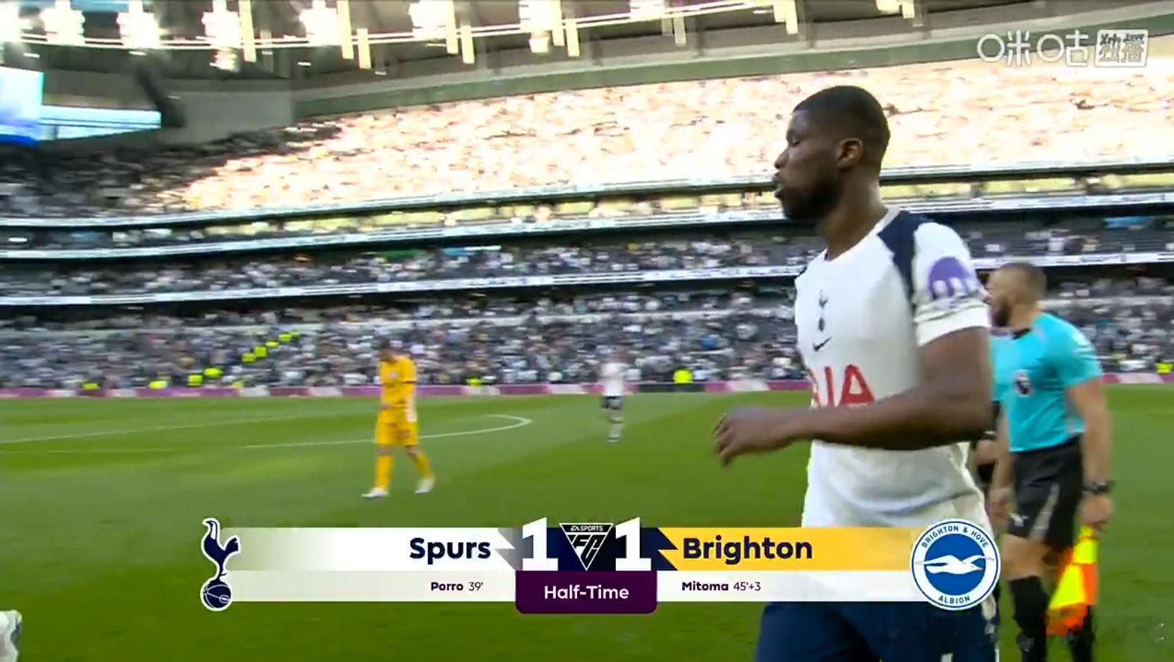 半场结束，热刺暂1-1战平布莱顿大伙如何评价上半场比赛 热刺vs布莱顿  cr：