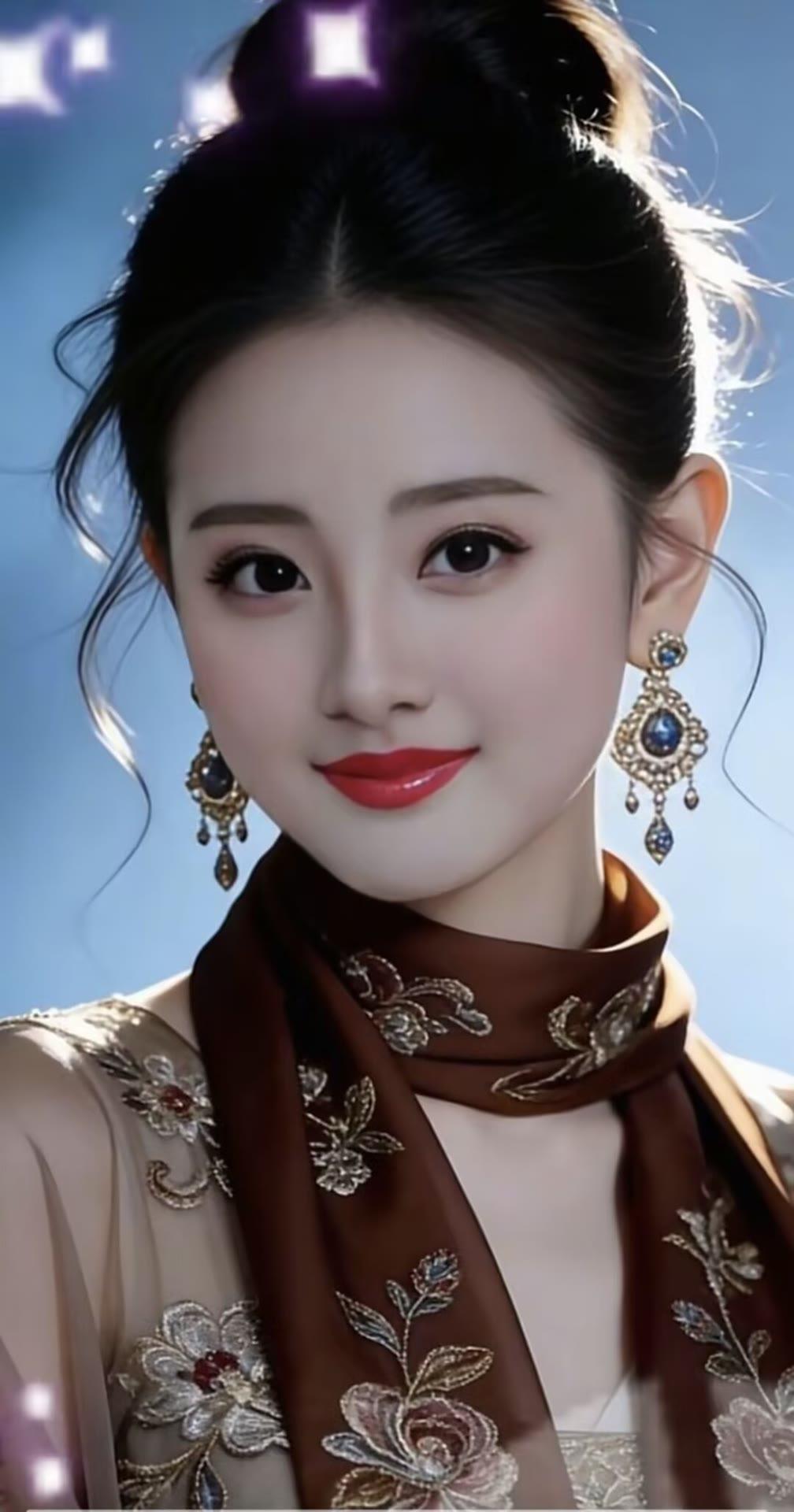 优雅复古风，精致的妆容与华丽的服饰相得益彰，散发着迷人的魅力。